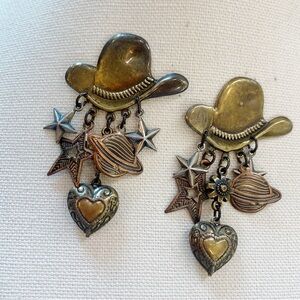 Ear Candy Vintage Western Dangle Charm Pierced Earrings Stars Hearts Saturn